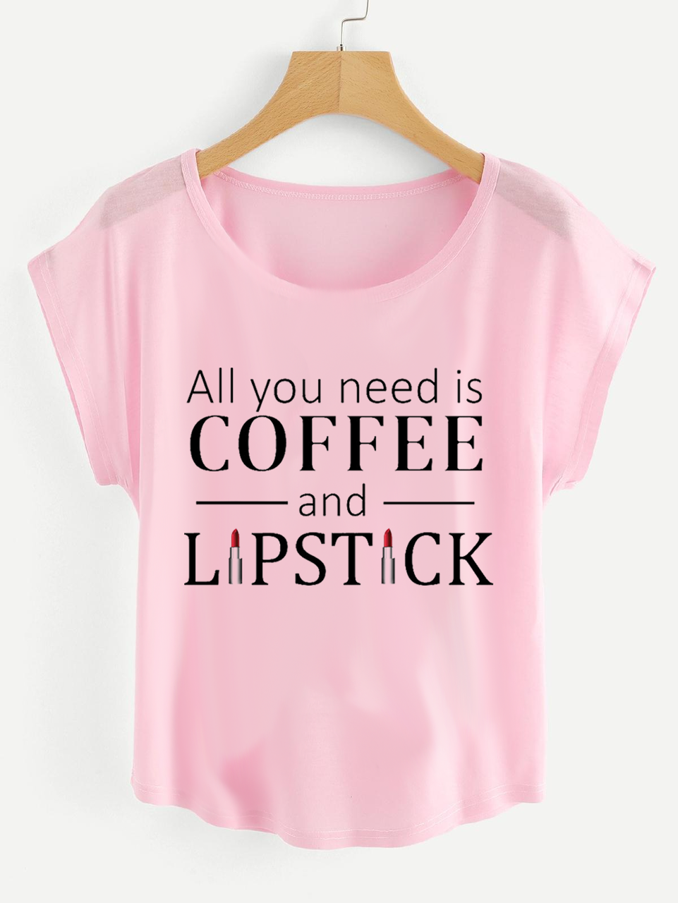 Fifth Avenue Women's Coffee and Lipstick All You Need Printed Dolman T-Shirt - Pink