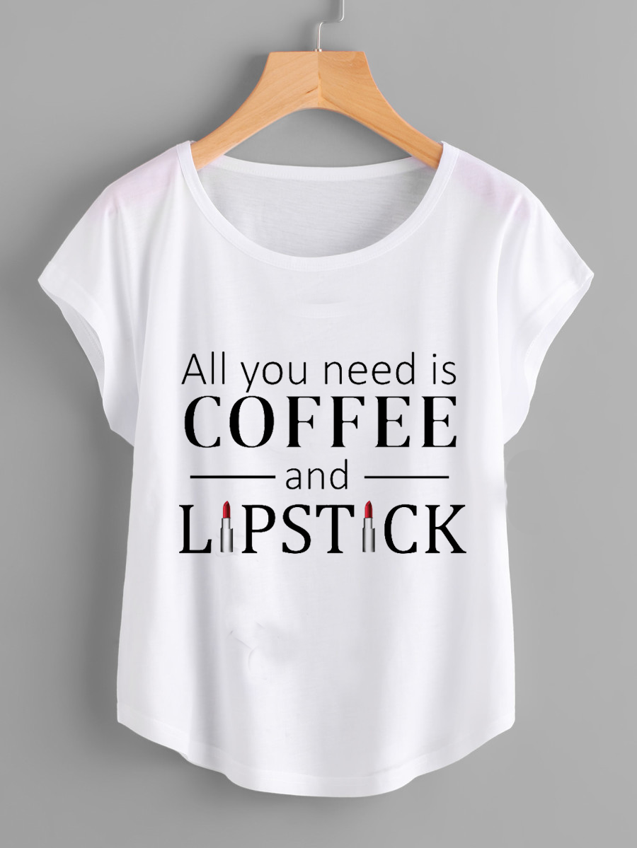 Fifth Avenue Women's Coffee and Lipstick All You Need Printed Dolman T-Shirt - White