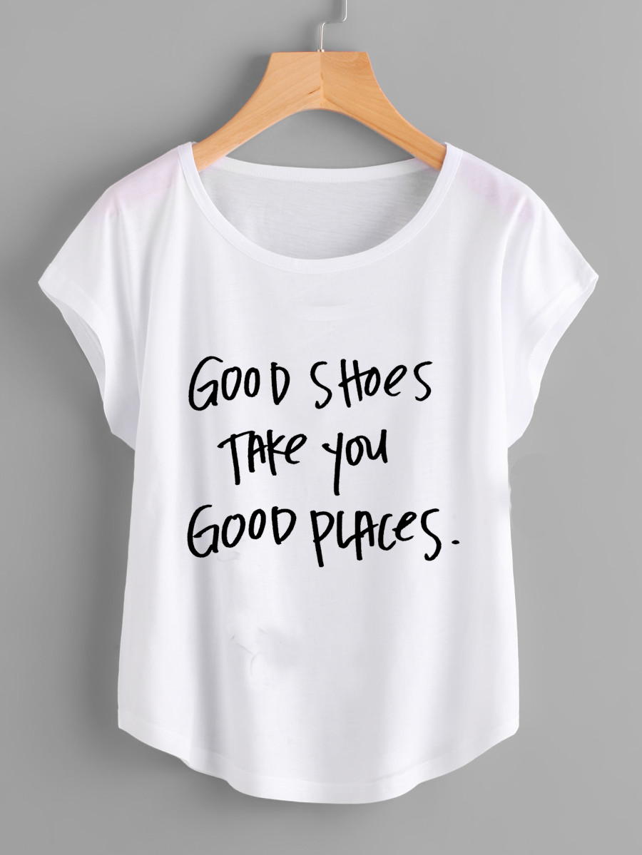 Fifth Avenue Women's Good Shoes Take You Good Places Printed Dolman T-Shirt - White