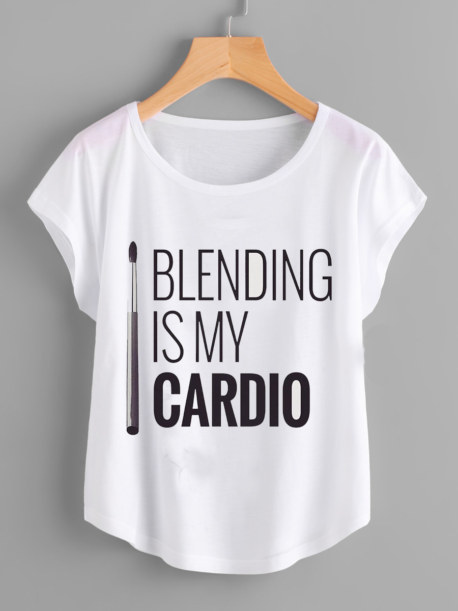 Fifth Avenue Women's Blending Is My Cardio Printed Dolman T-Shirt - White