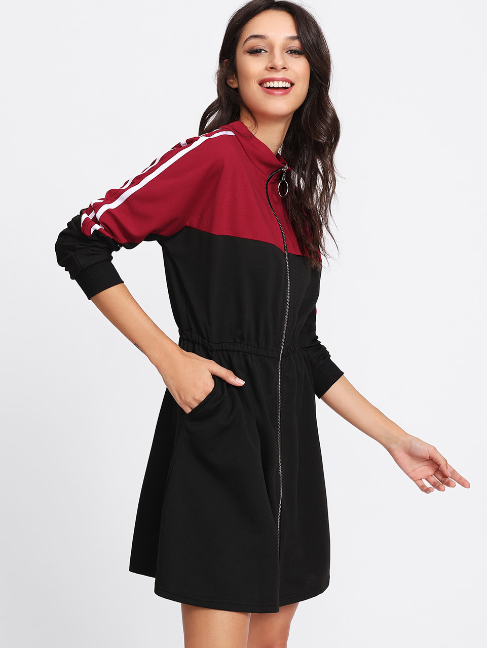Fifth Avenue Women's NIFTY Track Long Hoodie - Red and Black 