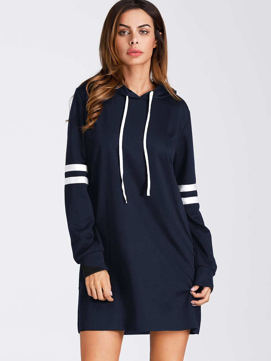 Fifth Avenue NIPK Striped Hoodie Dress - Navy Blue