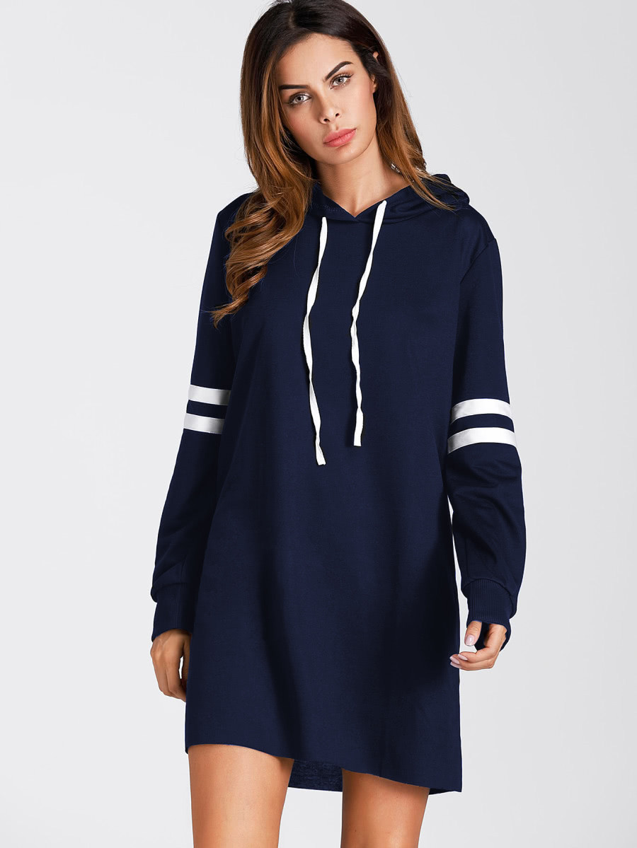 Fifth Avenue NIPK Striped Hoodie Dress - Navy Blue