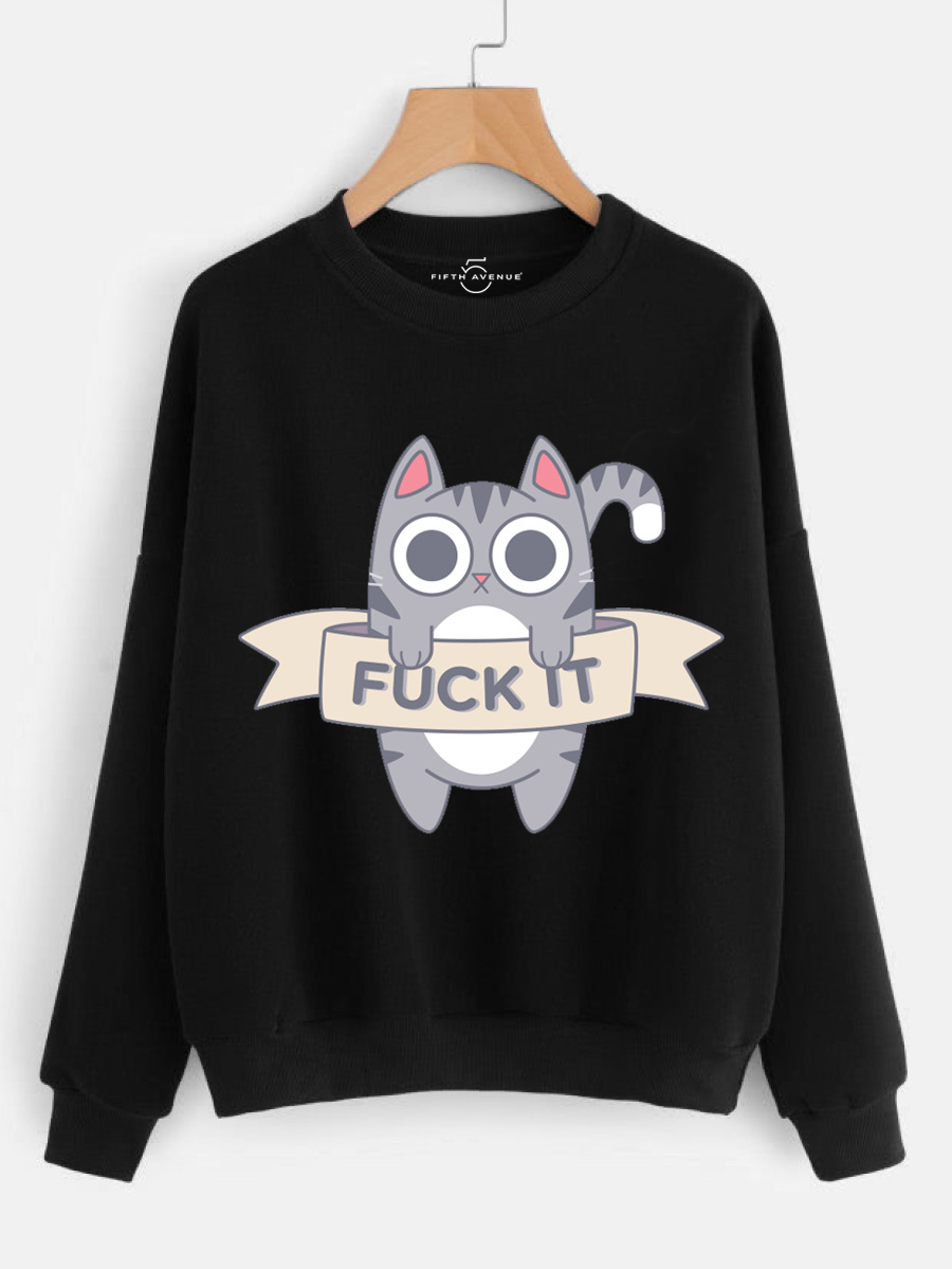 Fifth Avenue F It Cat Printed Sweatshirt - Black