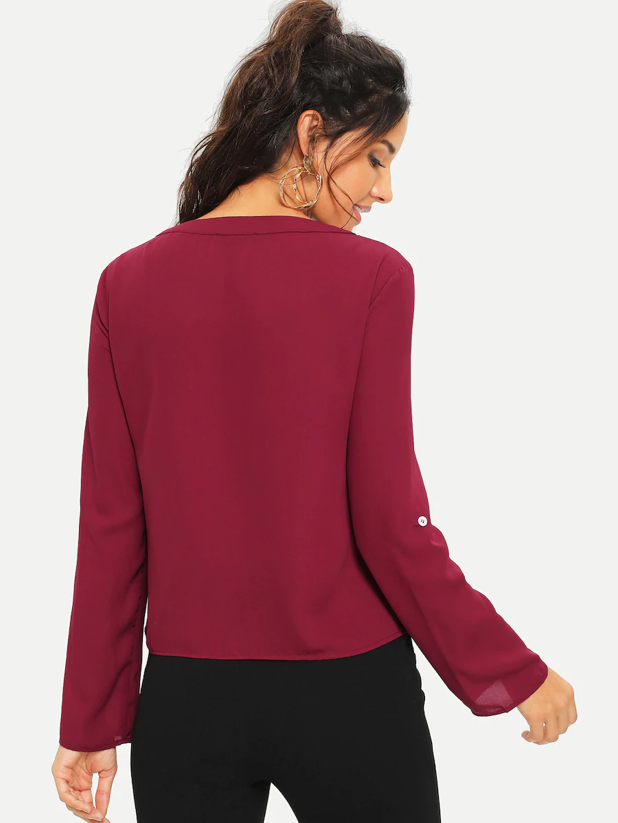 Fifth Avenue Women's UVA1147 Zip Collar Button Pocket Blouse - Maroon