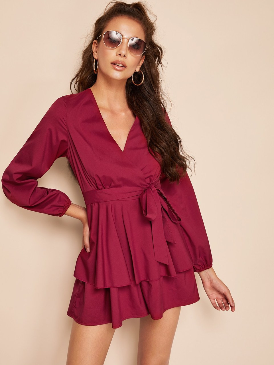 Fifth Avenue Women's UVA1217 Overlap Wrap Dress Tunic - Maroon
