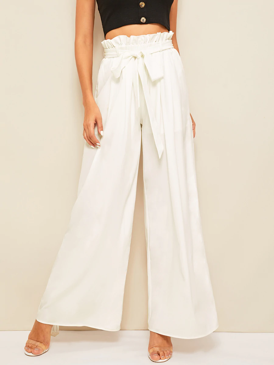 Fifth Avenue Georgette GTTWP13 Self Belted Wide Leg Pants - White