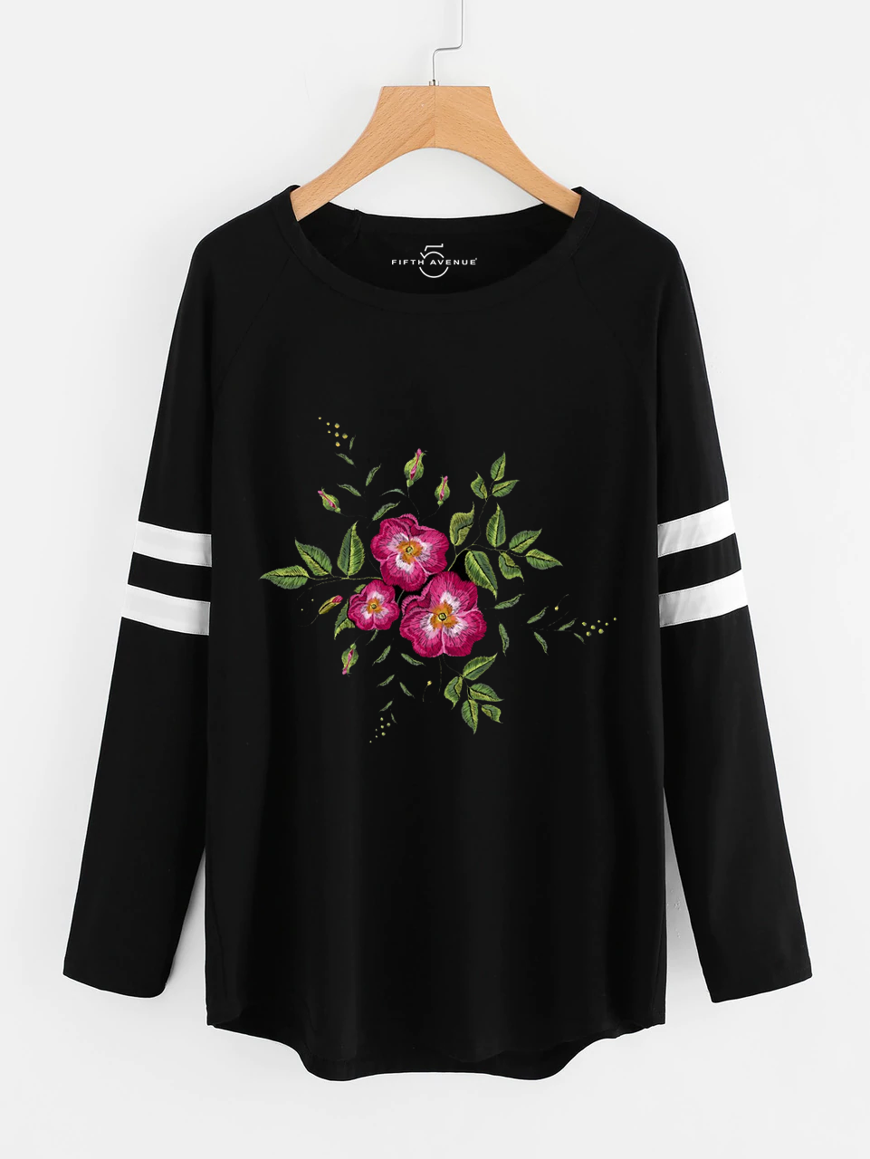 Fifth Avenue Women's NAZA Full Sleeves Nazak Rose Printed T-Shirt - Black
