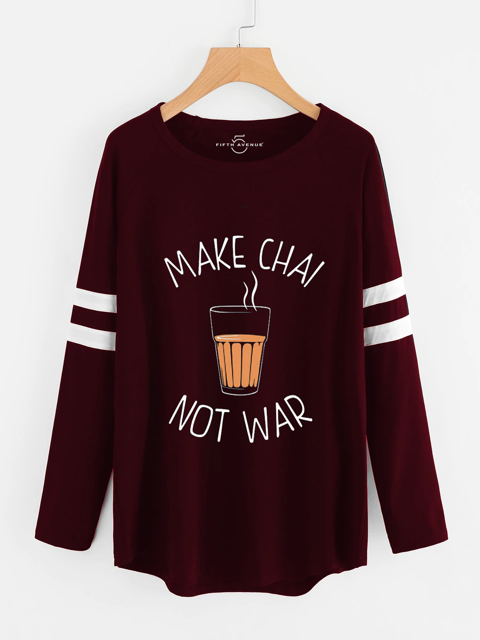 Fifth Avenue Women's NAZA Full Sleeves Nonza Florals Printed T-Shirt - Maroon