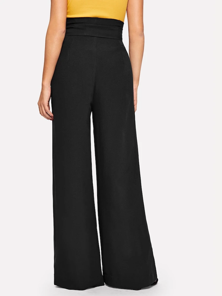 Fifth Avenue Georgette GTTWP17 Self Belted Extra Wide Leg Pants - Black