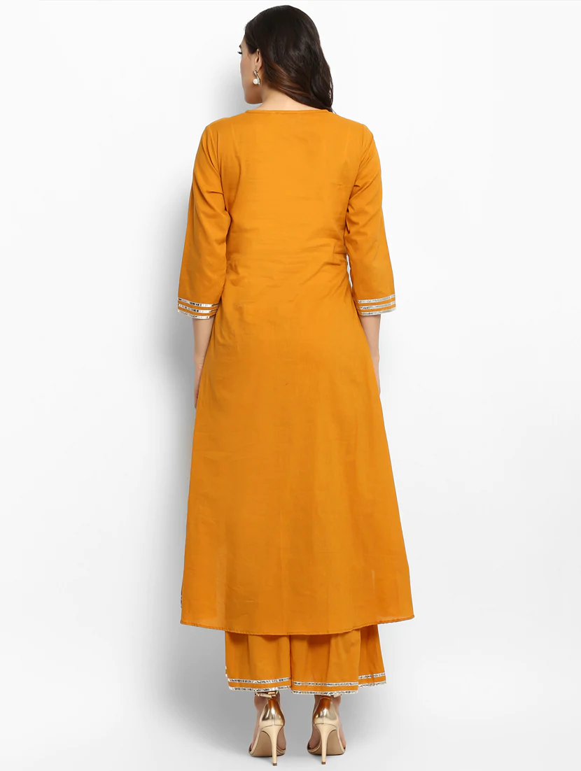 Lemon Tart Clothing Women's LTS11 Lace Detail Kurti and Pants Sets - Mustard