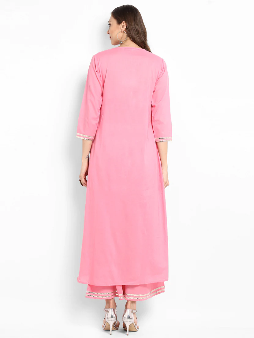 Lemon Tart Clothing Women's LTS11 Lace Detail Kurti and Pants Sets - Light Pink