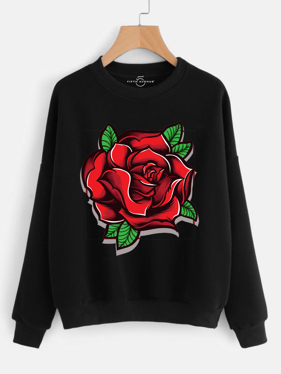 Fifth Avenue DIFT8 Big Rose Printed Sweatshirt - Black