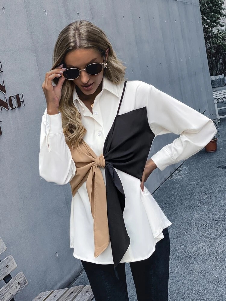 Fifth Avenue Womens Colorblock Stitched Western Top - FAWWT8