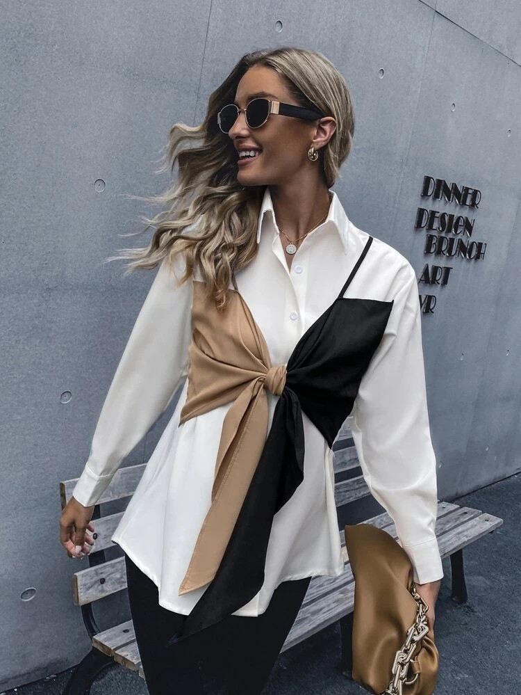 Fifth Avenue Womens Colorblock Stitched Western Top - FAWWT8