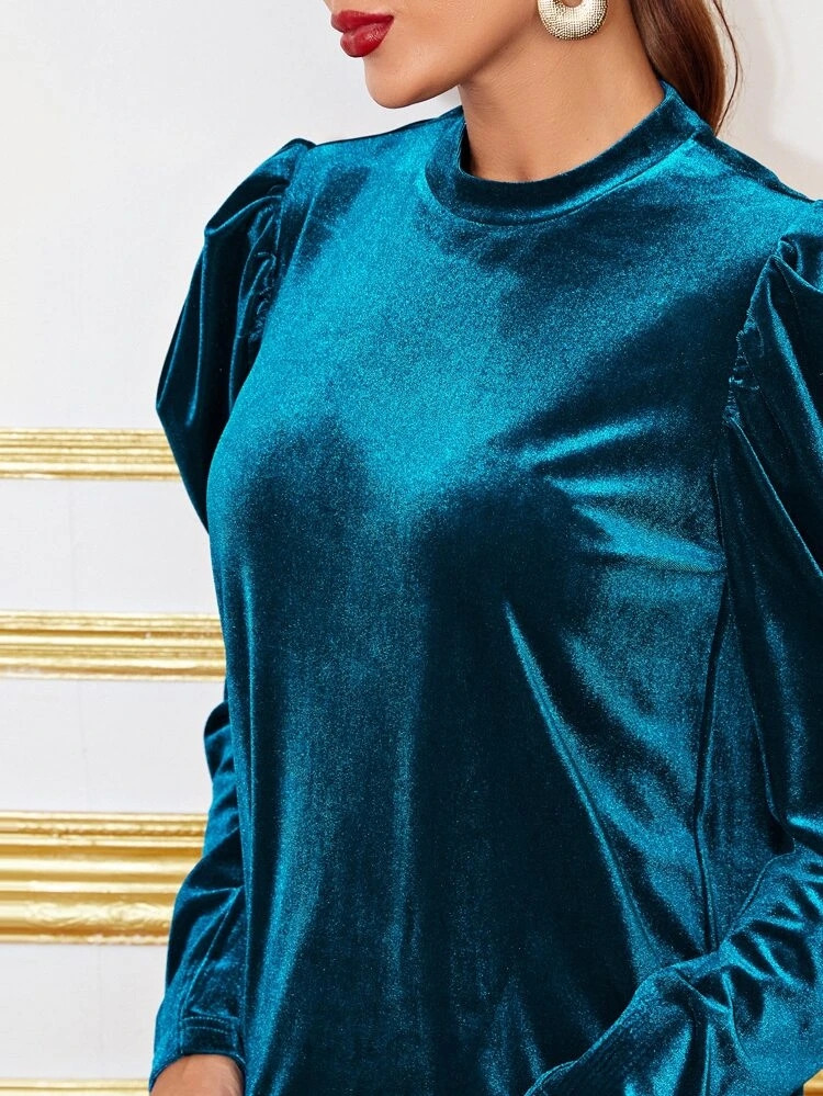 Fifth Avenue Womens Puff Sleeve Velvet Stitched Western Top - FAWWT11