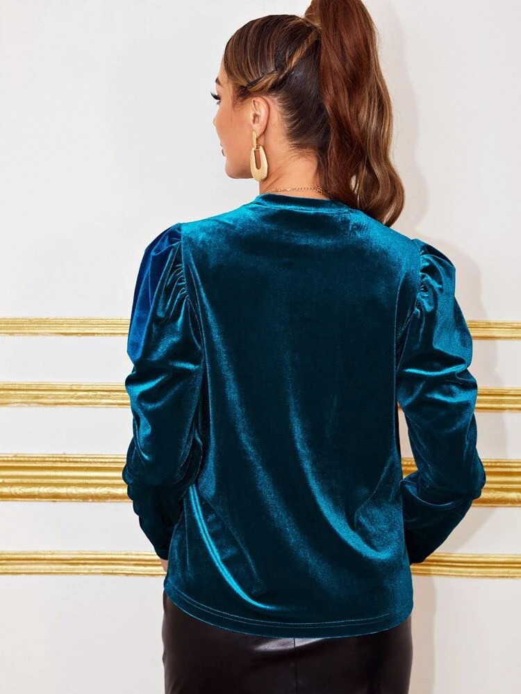 Fifth Avenue Womens Puff Sleeve Velvet Stitched Western Top - FAWWT11