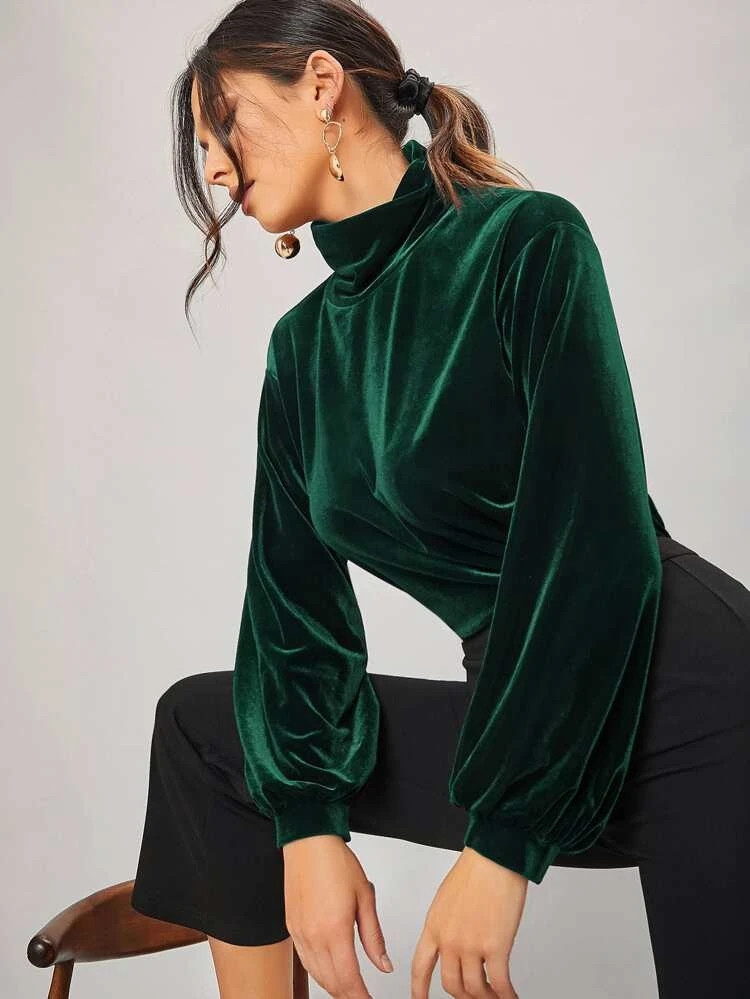 Fifth Avenue Womens High Neck Detail Velvet Stitched Western Top - FAWWT14