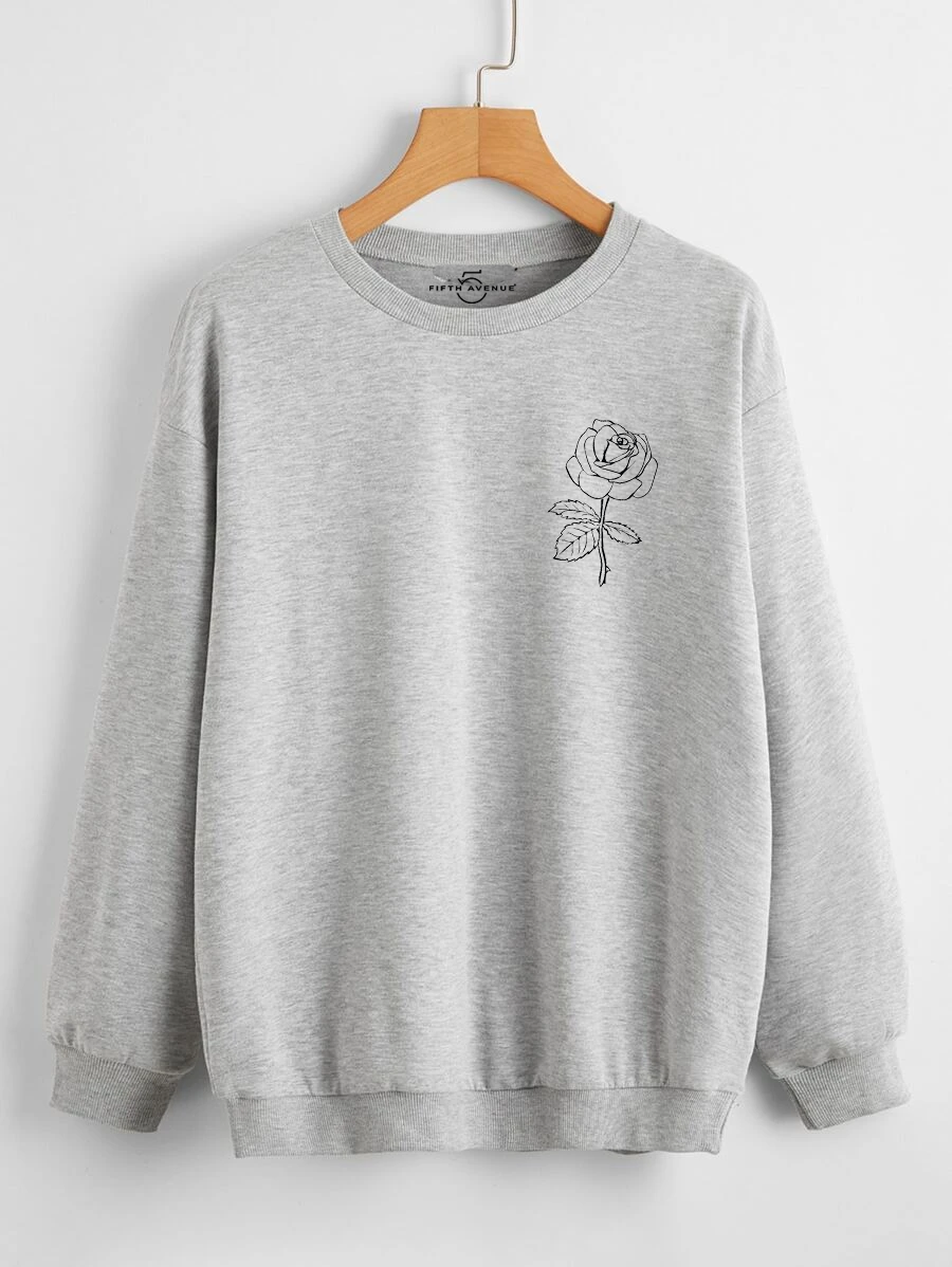 Fifth Avenue DIFT72 Rose Pocket Printed Sweatshirt - Grey