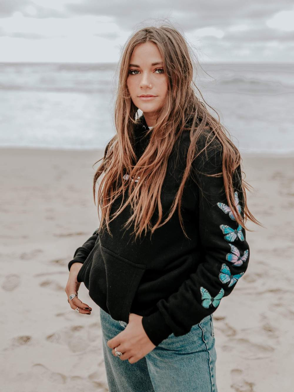 Fifth Avenue DIFT80 Always And Free Butterfly Print Hoodie - Black