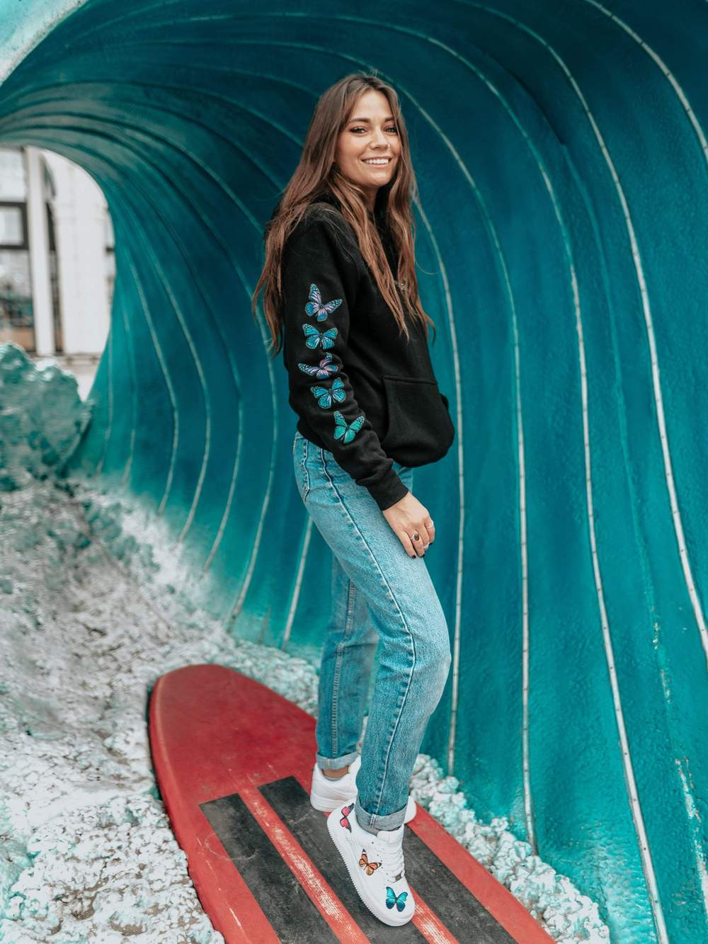 Fifth Avenue DIFT80 Always And Free Butterfly Print Hoodie - Black