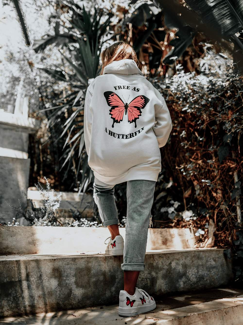 Fifth Avenue DIFT82 Free As A Butterfly Print Hoodie - White