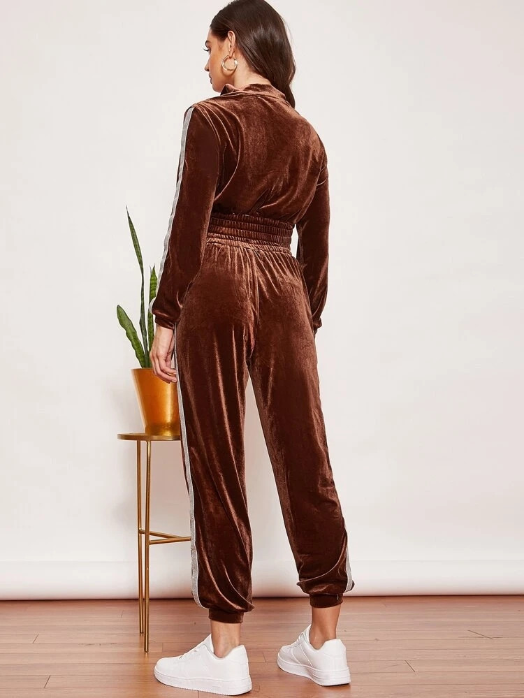 Fifth Avenue Womens Velvet Jacket and Jogger Pants Co- Ord Set FAVELC1