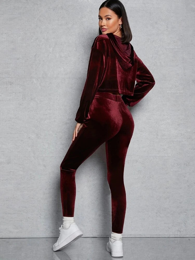 Fifth Avenue Womens Velvet Crop Hoodie and Jogger Pants Co- Ord Set FAVELC2