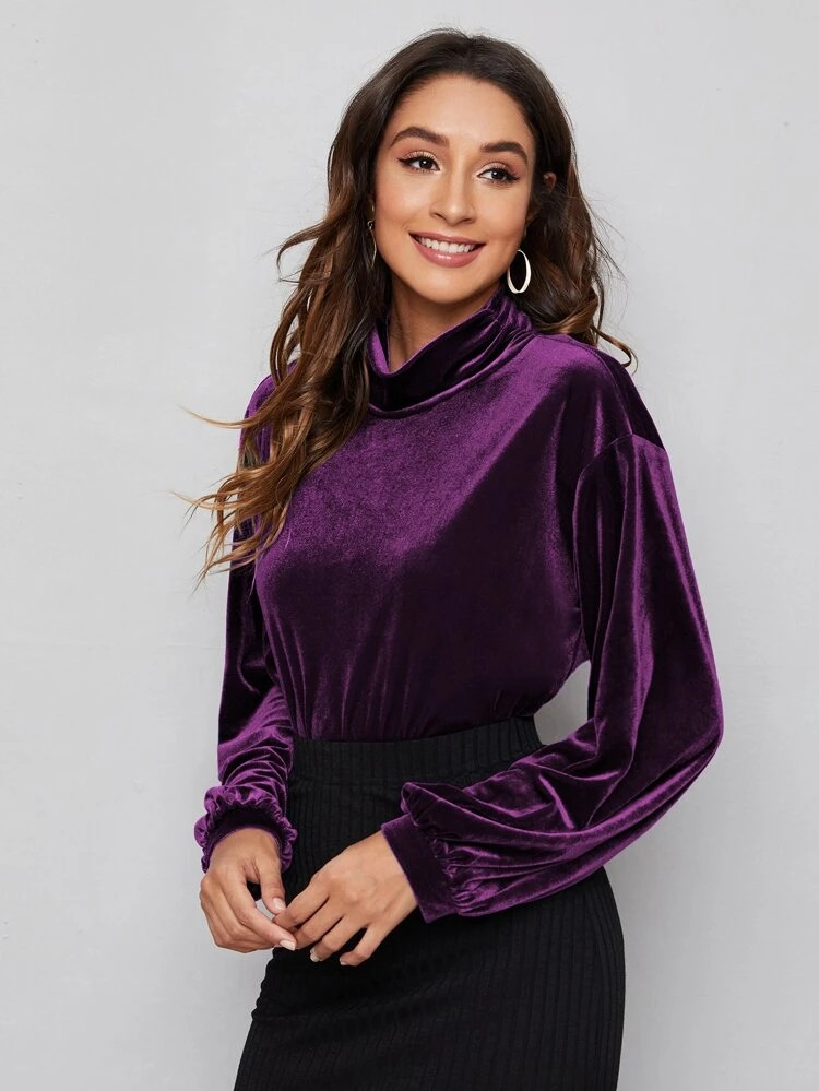 Fifth Avenue Womens High Neck Detail Velvet Stitched Western Top - FAWWT17