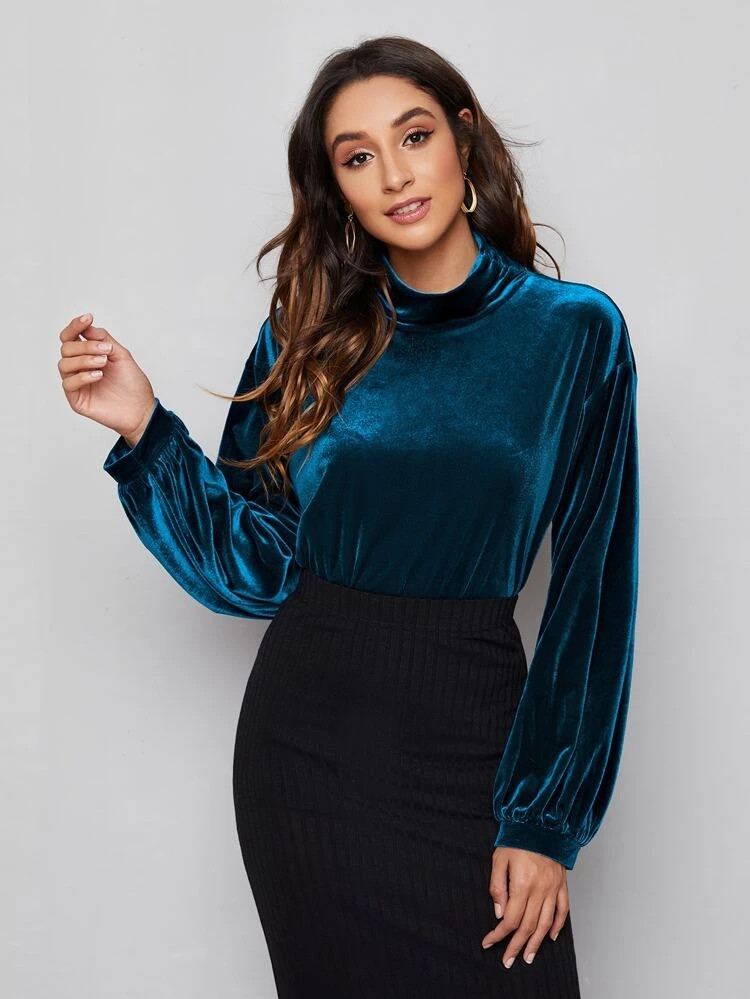 Fifth Avenue Womens High Neck Detail Velvet Stitched Western Top - FAWWT18