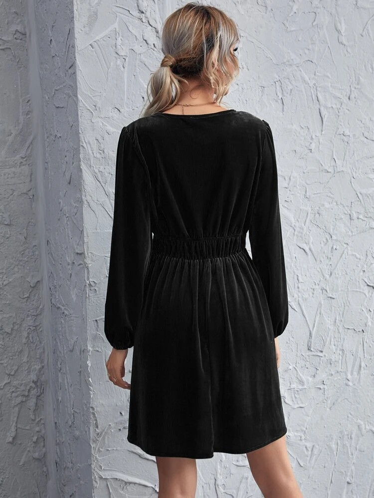 Fifth Avenue Womens Tie Waist Detail Velvet Stitched Western Dress FAWWDR3 - Black