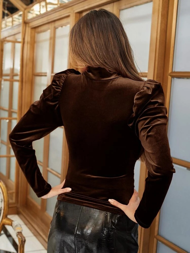 Fifth Avenue Womens Gigot Sleeve Detail Velvet Stitched Western Top - FAWWT21