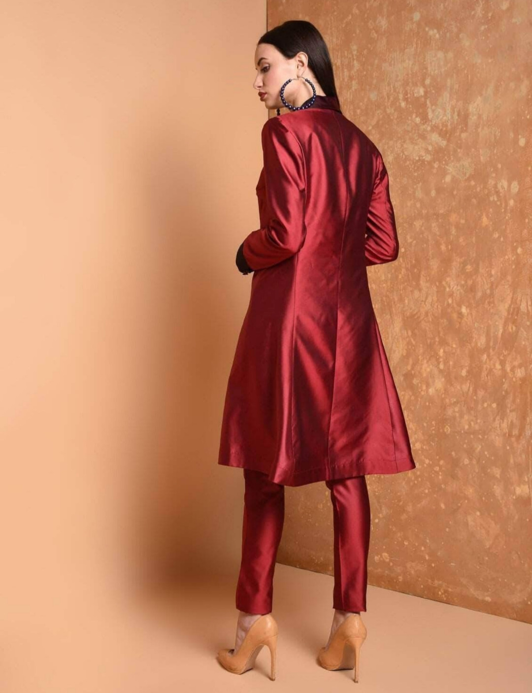 Fifth Avenue Women's TPS511 Blended Silk Kurti and Pants Set - Maroon