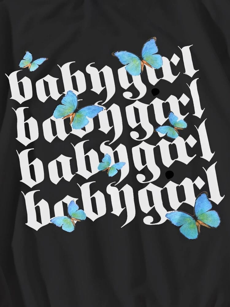 Fifth Avenue DIFT211 Babygirl Print Hoodie - Black