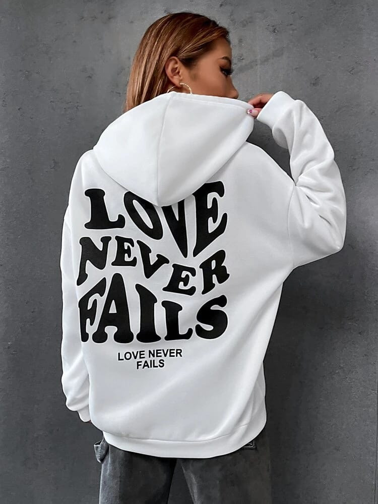 Fifth Avenue DIFT212 Love Never Fails Print Hoodie - White