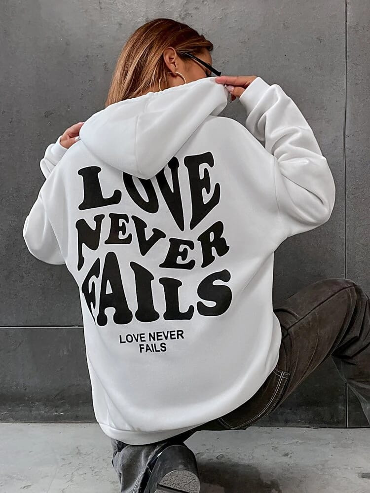 Fifth Avenue DIFT212 Love Never Fails Print Hoodie - White