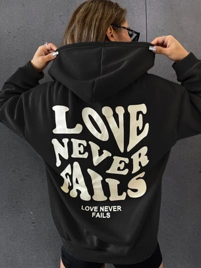 Fifth Avenue DIFT212 Love Never Fails Print Hoodie - Black