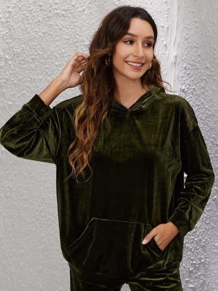 Fifth Avenue Womens Oversized Velvet Hoodie and Pants Co-Ord Set FAVELC18
