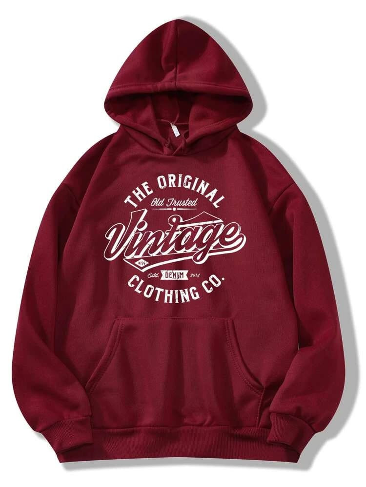 Fifth Avenue DIFT228 Vintage Print Hoodie - Maroon