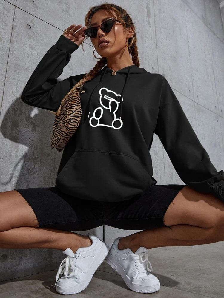 Fifth Avenue DIFT230 Bear Print Hoodie - Black