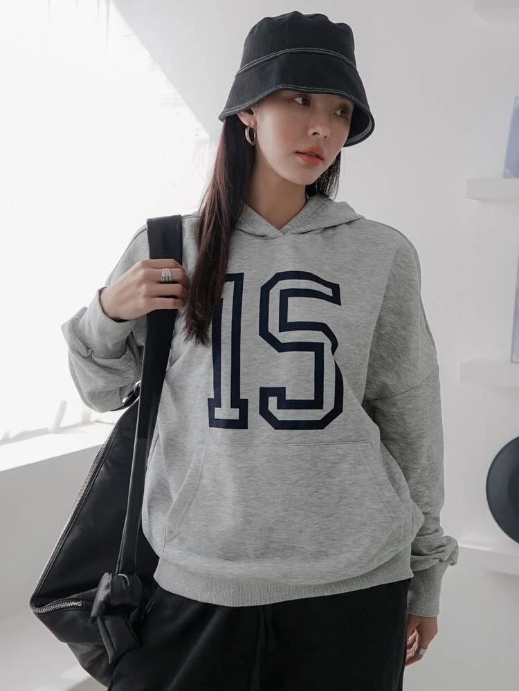 Fifth Avenue DIFT241 Number Print Hoodie - Grey