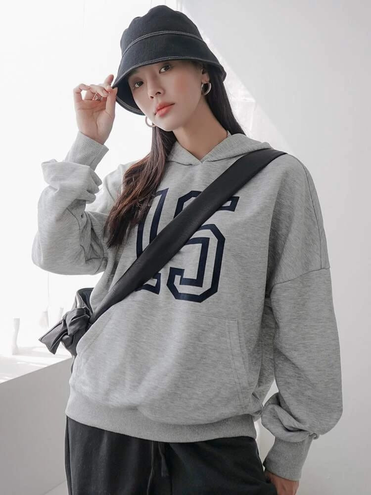 Fifth Avenue DIFT241 Number Print Hoodie - Grey