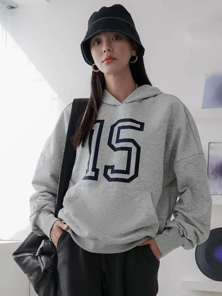 Fifth Avenue DIFT241 Number Print Hoodie - Grey