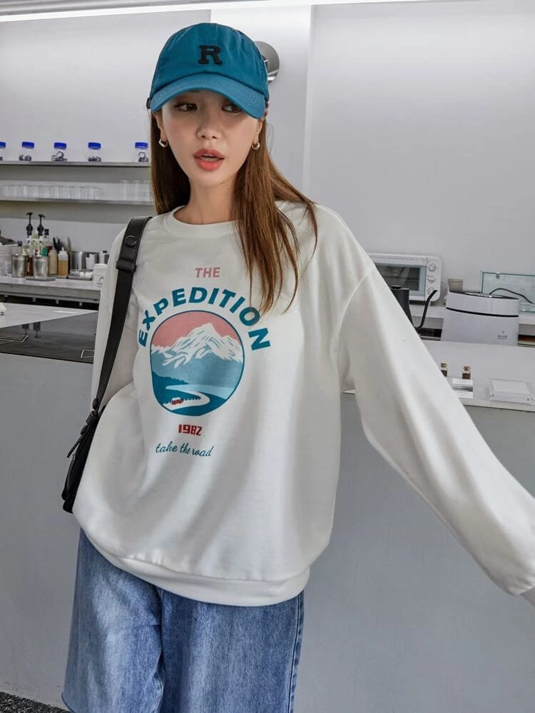 Fifth Avenue DIFT260 Adventure Printed Sweatshirt - White