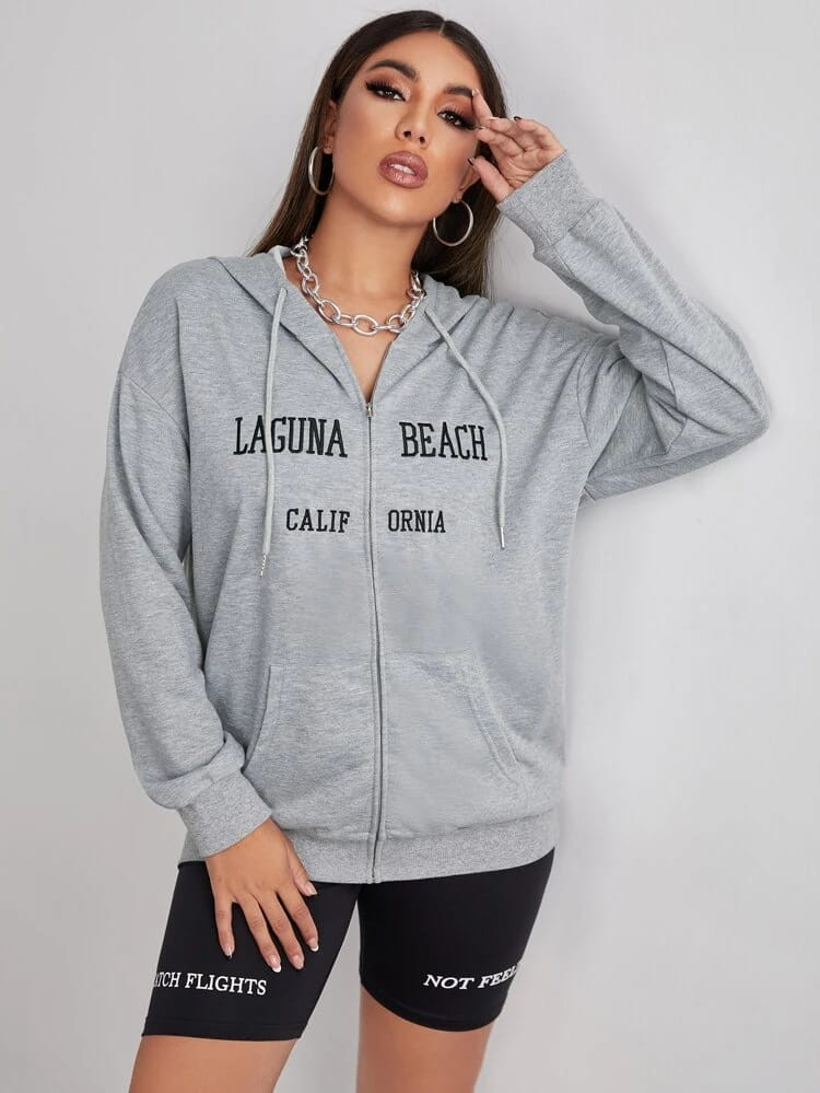 Fifth Avenue DIFT269 Laguna Beach Print Zip Hoodie - Grey