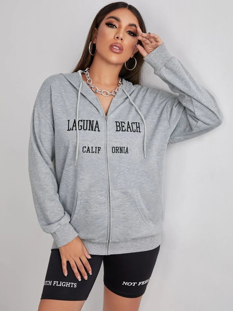 Fifth Avenue DIFT269 Laguna Beach Print Zip Hoodie - Grey