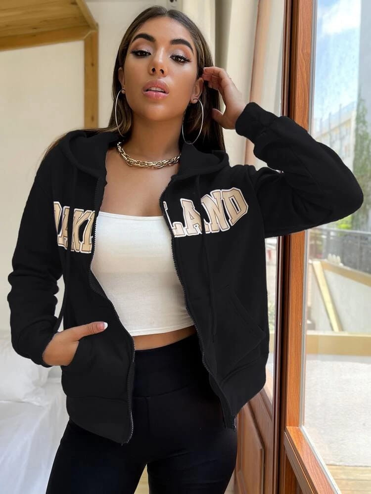 Fifth Avenue DIFT270 Oakland Print Zip Hoodie - Black