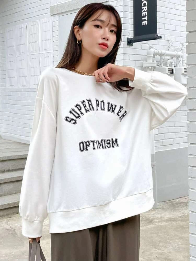 Fifth Avenue DIFT283 Super Power Optimism Printed Sweatshirt - White