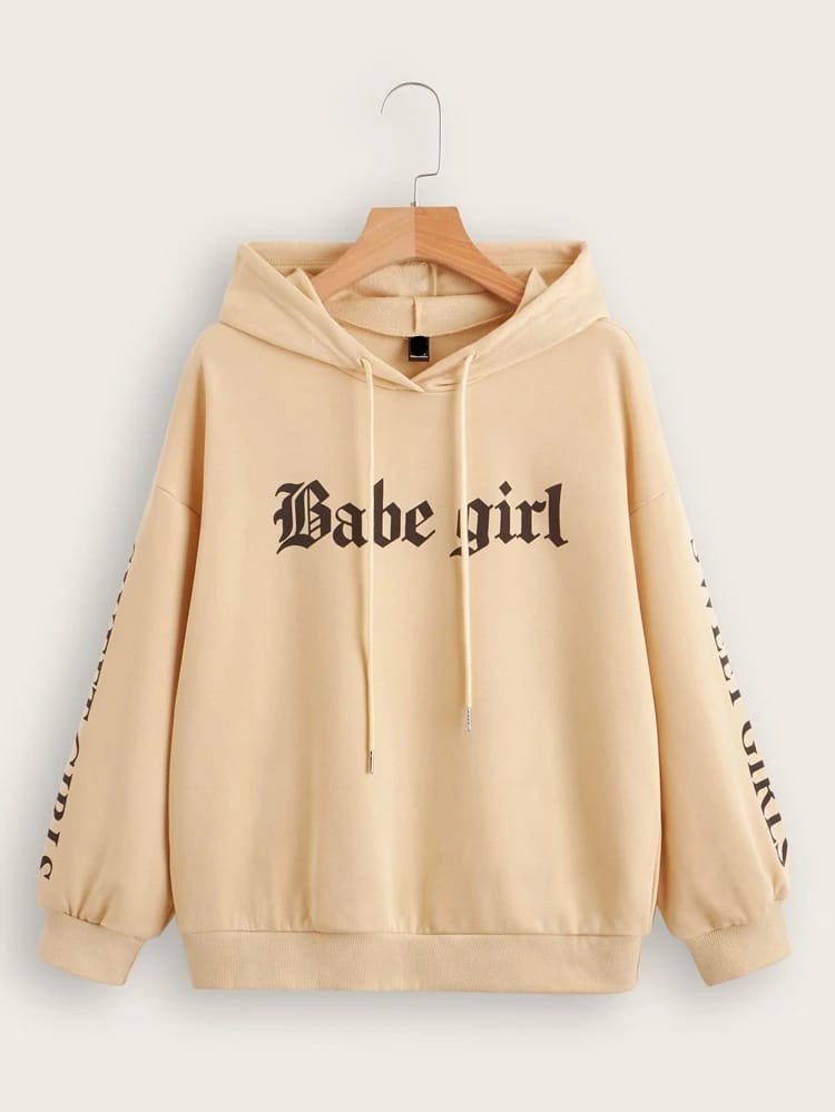 Fifth Avenue DIFT297 Babe Girl Print Hoodie - Cream