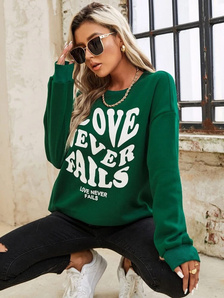 Fifth Avenue DIFT329 Love Printed Sweatshirt - Green
